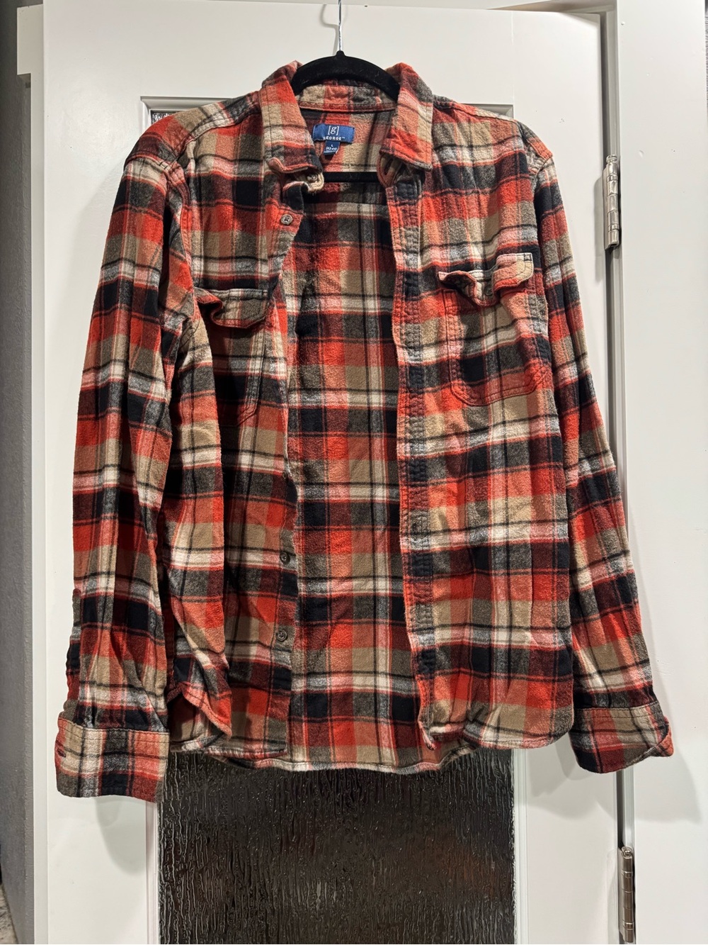 George Red and Cream Plaid Flannel Button-Down Shirt